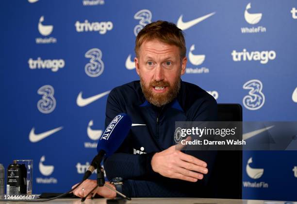 Manager, Graham Potter of Chelsea attends a Press Conference at Chelsea Training Ground on November 8, 2022 in Cobham, England.