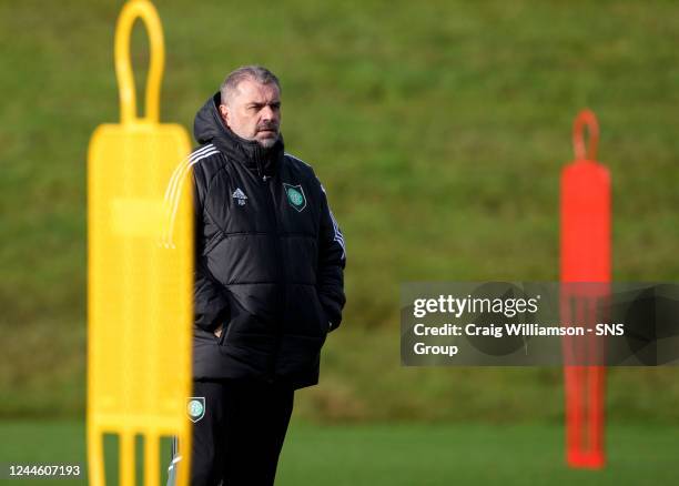 Celtic manager Ange Postecoglou during a Celtic training session at Lennoxtown, on November 08 in Lennoxtown, Scotland.