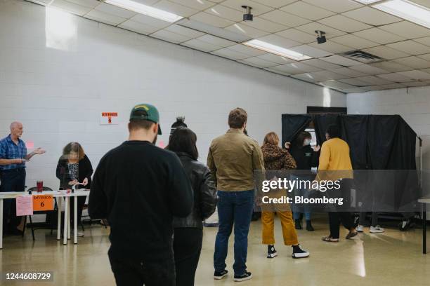 Voters wait in line at a polling location in Philadelphia, Pennsylvania, US, on Tuesday, Nov. 8, 2022. After months of talk about reproductive...