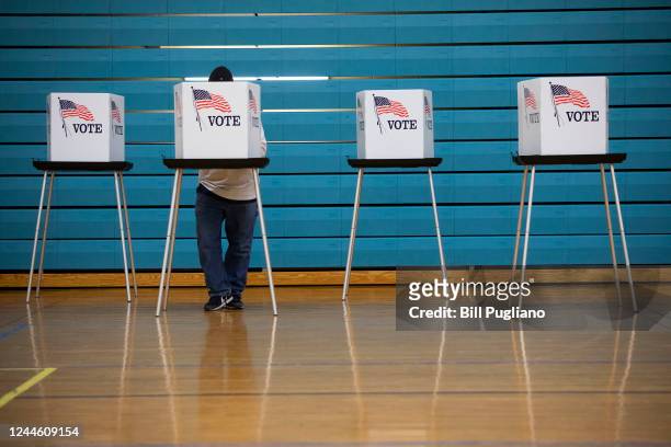 Man votes in the 2022 midterm election on Election Day on November 8, 2022 in Lansing, Michigan. After months of candidates campaigning, Americans...