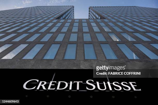 Sign of Switzerland's Credit Suisse bank is seen on an office building in Zurich on November 8, 2022.