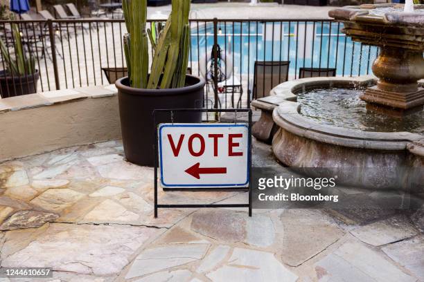 Vote" sign outside a polling location in Tucson, Arizona, US, on Tuesday, Nov. 8, 2022. After months of talk about reproductive rights, threats to...
