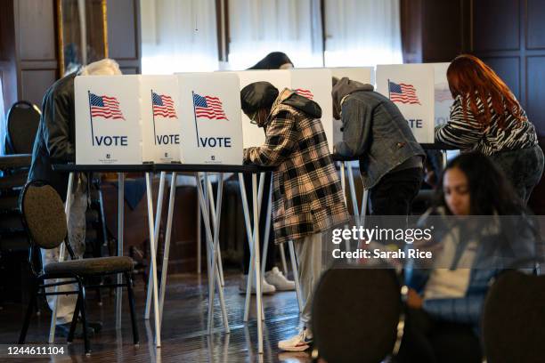 Detroit residents vote at First Congregational Church on November 8, 2022 in Detroit, Michigan. After months of candidates campaigning, Americans are...