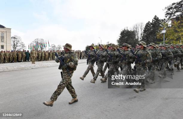 Military parade during the "Victory Day" event held on the occasion of the 2nd anniversary of the Karabakh Victory on November 08, 2022 in Shusha,...