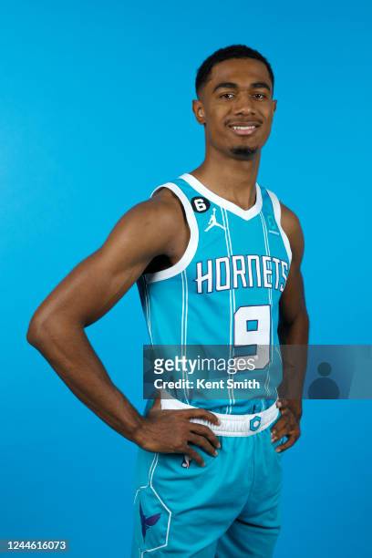 Theo Maledon of the Charlotte Hornets pose for a portrait at the Spectrum Center in Charlotte, North Carolina. NOTE TO USER: User expressly...