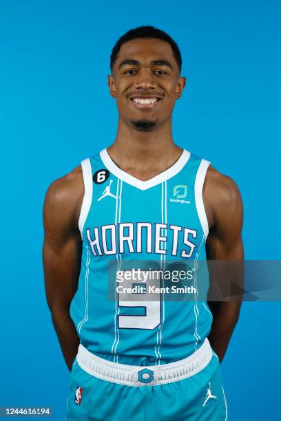 Theo Maledon of the Charlotte Hornets pose for a headshot at the Spectrum Center in Charlotte, North Carolina. NOTE TO USER: User expressly...