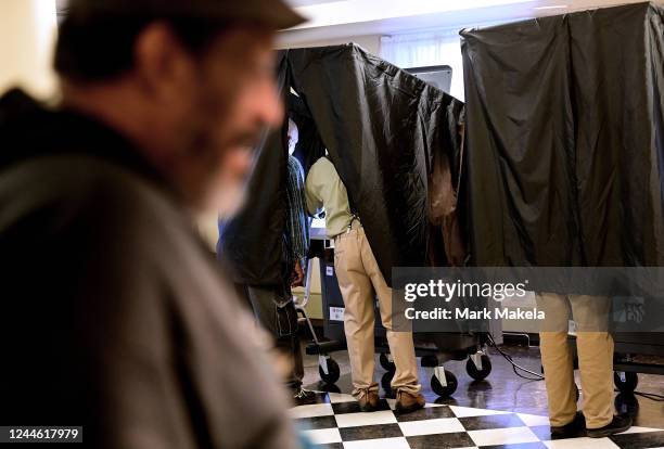 Voters cast their ballots at the Kendell Arms polling location on November 8, 2022 in Philadelphia, Pennsylvania. After months of candidates...
