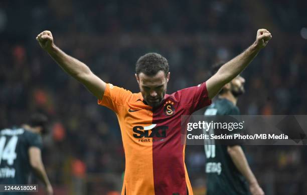 Juan Mata of Galatasaray Celebrates for his team second goal during the Ziraat Turkish Cup qualifying match between Galatasaray and Ofspor at NEF...
