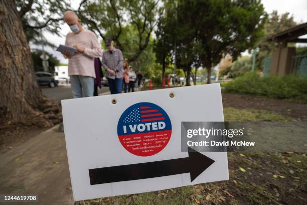 People line up to vote at Plummer Park on November 8, 2022 in West Hollywood, California. After months of candidates campaigning, Americans are...