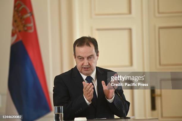 First deputy Prime Minister of Serbia and Minister of Foreign Affairs Ivica Daci, during the press conference with Greek Minister of Foreign Affairs...