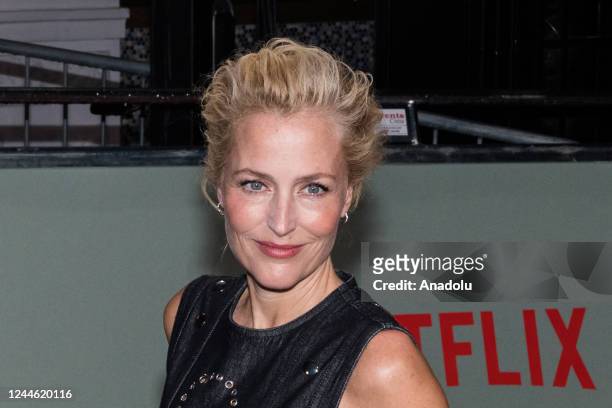 Actor Gillian Anderson arrives for the world premiere of 'The Crown' Season 5 at Theatre Royal in London, United Kingdom on November 08, 2022.