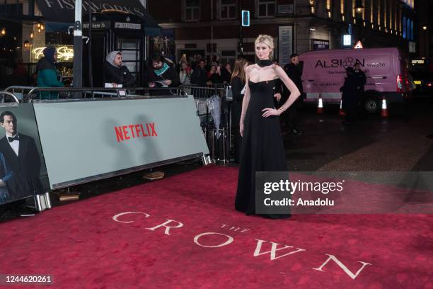 Actor Elizabeth Debicki arrives for the world premiere of 'The Crown' Season 5 at Theatre Royal in London, United Kingdom on November 08, 2022.