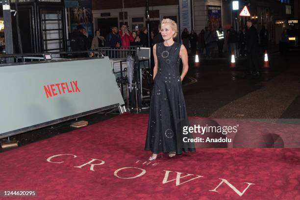 Actor Gillian Anderson arrives for the world premiere of 'The Crown' Season 5 at Theatre Royal in London, United Kingdom on November 08, 2022.