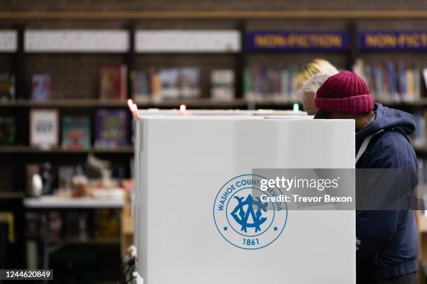 Voters cast their ballots at the Downtown Reno Library in Washoe County on November 8, 2022 in Reno, Nevada. After months of candidates campaigning,...