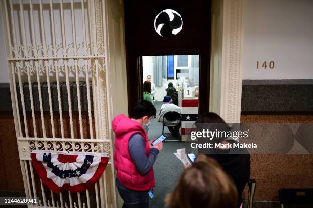 Voters complete their absentee ballots at Philadelphia City Hall on November 8, 2022 in Philadelphia, Pennsylvania. After months of candidates...