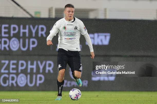 Emil Holm of Spezia Calcio in action during the Serie A match between Spezia Calcio and Udinese Calcio at Stadio Alberto Picco on November 8, 2022 in...