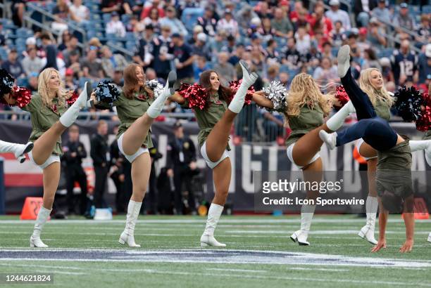 Patriots cheerleaders perform during a game between the New England Patriots and the Indianapolis Colts on November 6 at Gillette Stadium in...