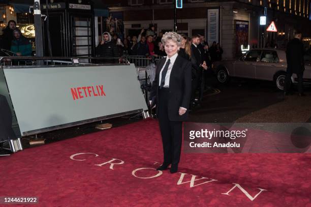 Actor Imelda Staunton arrives at the world premiere of 'The Crown' Season 5 at Theatre Royal in London, United Kingdom on November 08, 2022.