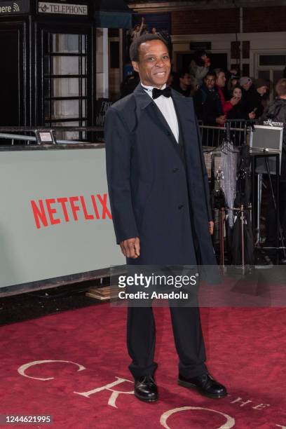 Actor Jude Akuwudike arrives at the world premiere of 'The Crown' Season 5 at Theatre Royal in London, United Kingdom on November 08, 2022.