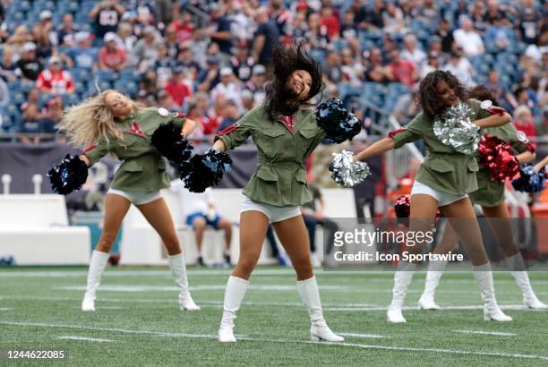 Patriots cheerleaders perform during a game between the New England Patriots and the Indianapolis Colts on November 6 at Gillette Stadium in...