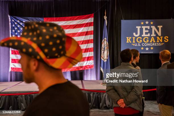 Supporters of Republican U.S. House nominee, state Sen. Jen Kiggans watch news coverage during an election night event on November 8, 2022 in...
