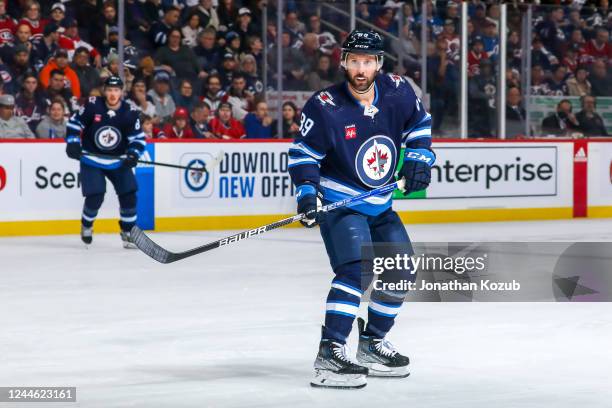 Sam Gagner of the Winnipeg Jets skates during second period action against the Montreal Canadiens at Canada Life Centre on November 03, 2022 in...