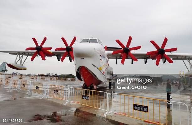 An AG600 seaplane is seen during the 14th Airshow China in Zhuhai, South China's Guangdong province, Nov 8, 2022.