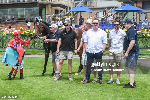 Connections of Mondo after winning the bet365 Protest Promise Maiden Plate at Bendigo Racecourse on November 09, 2022 in Bendigo, Australia.