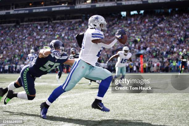 Seattle Seahawks linebacker Mychal Kendricks chases Dallas Cowboys running back Ezekiel Elliott during an NFL game between the Seattle Seahawks and...