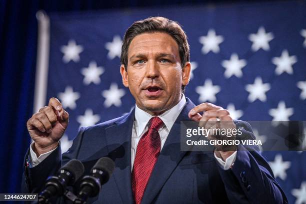 Republican gubernatorial candidate for Florida Ron DeSantis speaks during an election night watch party at the Convention Center in Tampa, Florida,...