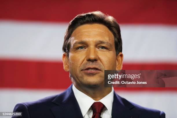 Florida Gov. Ron DeSantis gives a victory speech after defeating Democratic gubernatorial candidate Rep. Charlie Crist during his election night...