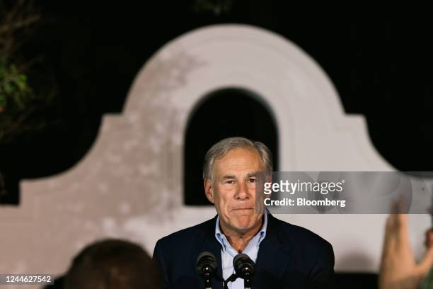 Greg Abbott, governor of Texas, during an election night rally in McAllen, Texas, US, on Tuesday, Nov. 8, 2022. Abbott beat Democratic candidate Beto...