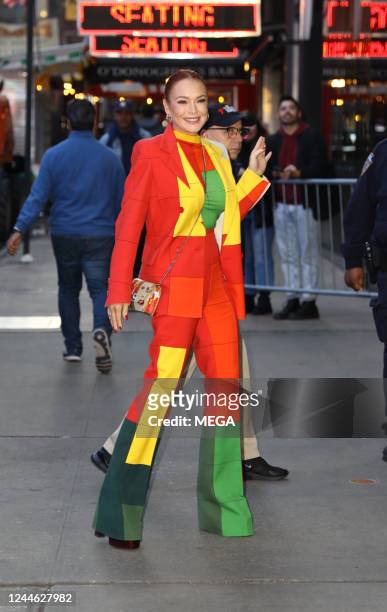 Lindsay Lohan is seen arriving to "Good Morning America" on November 08, 2022 in New York City.