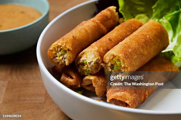 Mushroom Spring Roll - vegetables, shiitake, and wo sauce at Chang Chang photographed in Washington, DC on November 3, 2022. .