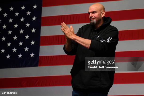 Democratic Senate candidate John Fetterman arrives for an election night party at StageAE on November 9, 2022 in Pittsburgh, Pennsylvania. Fetterman...