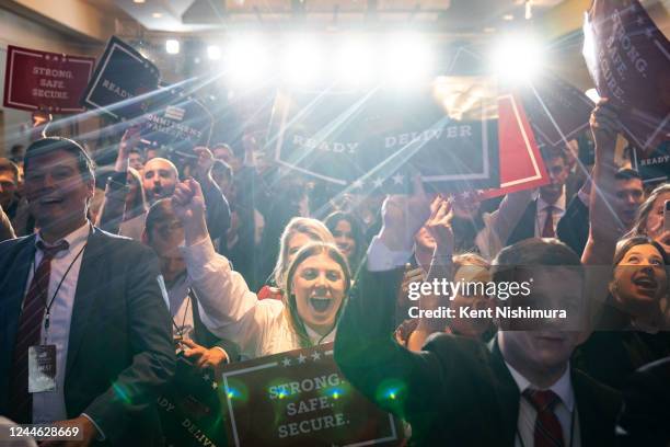 Guests cheer as House Minority Leader Kevin McCarthy speaks during an election night watch party at the National Ballroom at The Westin, City Center...