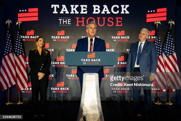 House Minority Leader Kevin McCarthy , center, speaks during an election night watch party at the National Ballroom at The Westin, City Center on...