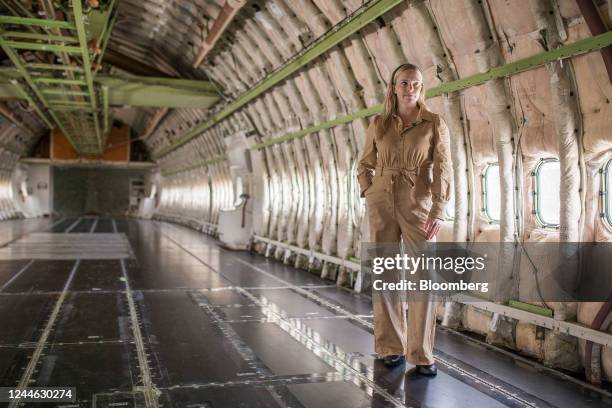 Melissa Thorpe, head of Spaceport Cornwall, in the cabin of the 'Cosmic Girl' Boeing Co. 747 launch aircraft, operated by Virgin Orbit Holdings Inc.,...