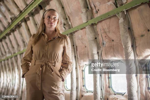 Melissa Thorpe, head of Spaceport Cornwall, in the cabin of the 'Cosmic Girl' Boeing Co. 747 launch aircraft, operated by Virgin Orbit Holdings Inc.,...