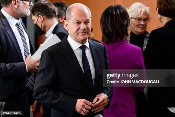 German Chancellor Olaf Scholz arrives for a weekly meeting of the German cabinet at the chancellery in Berlin on November 9, 2022.