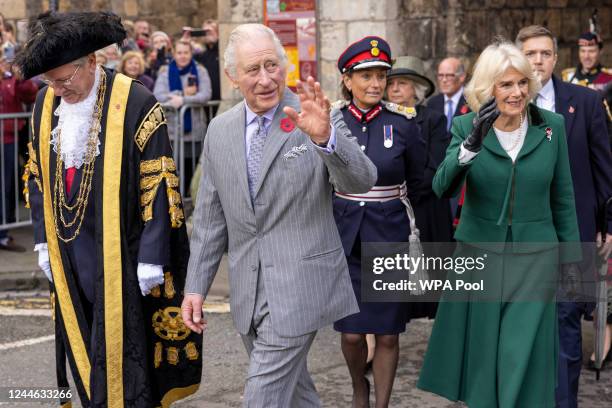 King Charles III and Camilla, Queen Consort attend a welcoming ceremony at Micklegate Bar where, traditionally, The Sovereign is welcomed to the city...