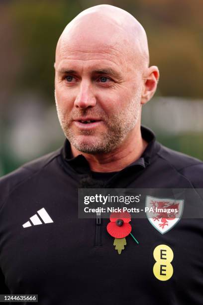 Wales manager Rob Page at Penyrenglyn Primary School during the Rhondda primary schools football festival and 3g pitch official opening as part of...