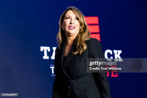 Ronna McDaniel, chairwoman of the Republican National Committee, takes the stage before House Minority Leader Kevin McCarthy, R-Calif., addressed an...