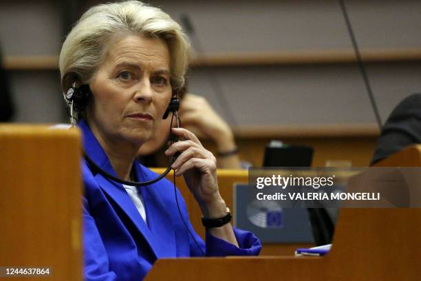 European Commission President Ursula von der Leyen attends a mini plenary session at the European Parliament in Brussels on November 9, 2022.