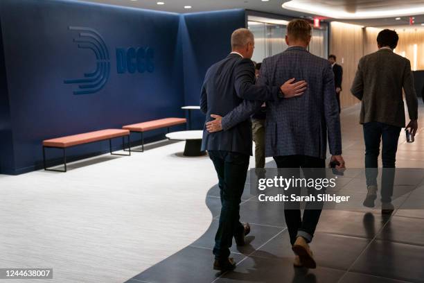 Rep. Sean Patrick Maloney , leader of the Democratic Congressional Campaign Committee, departs with husband Randy Florke from a news conference...