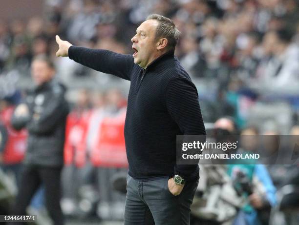 Hoffenheim's German head coach Andre Breitenreiter reacts during the German first division Bundesliga football match between Eintracht Frankfurt and...