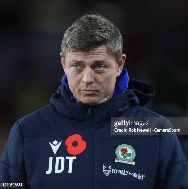 Blackburn Rovers manager Jon Dahl Tomasson during the Carabao Cup Third Round match between West Ham United and Blackburn Rovers at London Stadium on...