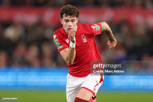 Neco Williams of Nottingham Forest during the Carabao Cup Third Round match between Nottingham Forest and Tottenham Hotspur at City Ground on...