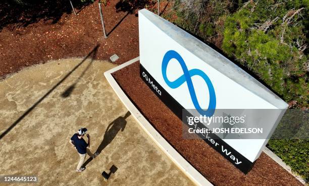 Meta corporate headquarters is seen in Menlo Park, California on November 9, 2022. - Facebook owner Meta will lay off more than 11,000 of its staff...