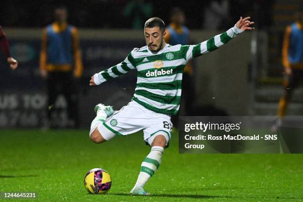 Celtic's Josip Juranovic in action during a cinch Premiership match between Motherwell and Celtic at Fir Park, on November 09 in Motherwell, Scotland.